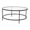 Merrick Lane Newbury Glass Coffee Table with Round Matte Gold Frame and Vertical Legs
